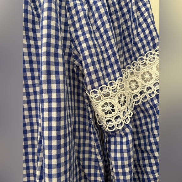 Made in Italy blue gingham crochet long sleeve top size Large shirt - Picture 7 of 11